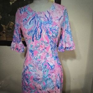 Lily Pulitzer Fiesta Dress Pink Ruffles On Sleeves Size 2 Preownef